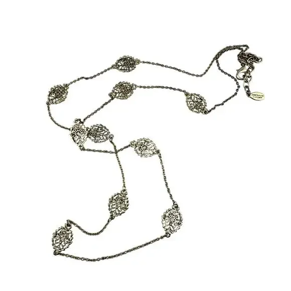 Ann Taylor Filigree Panel Crystal Accented Extra Long Gold Tone 40" Necklace - Picture 3 of 6